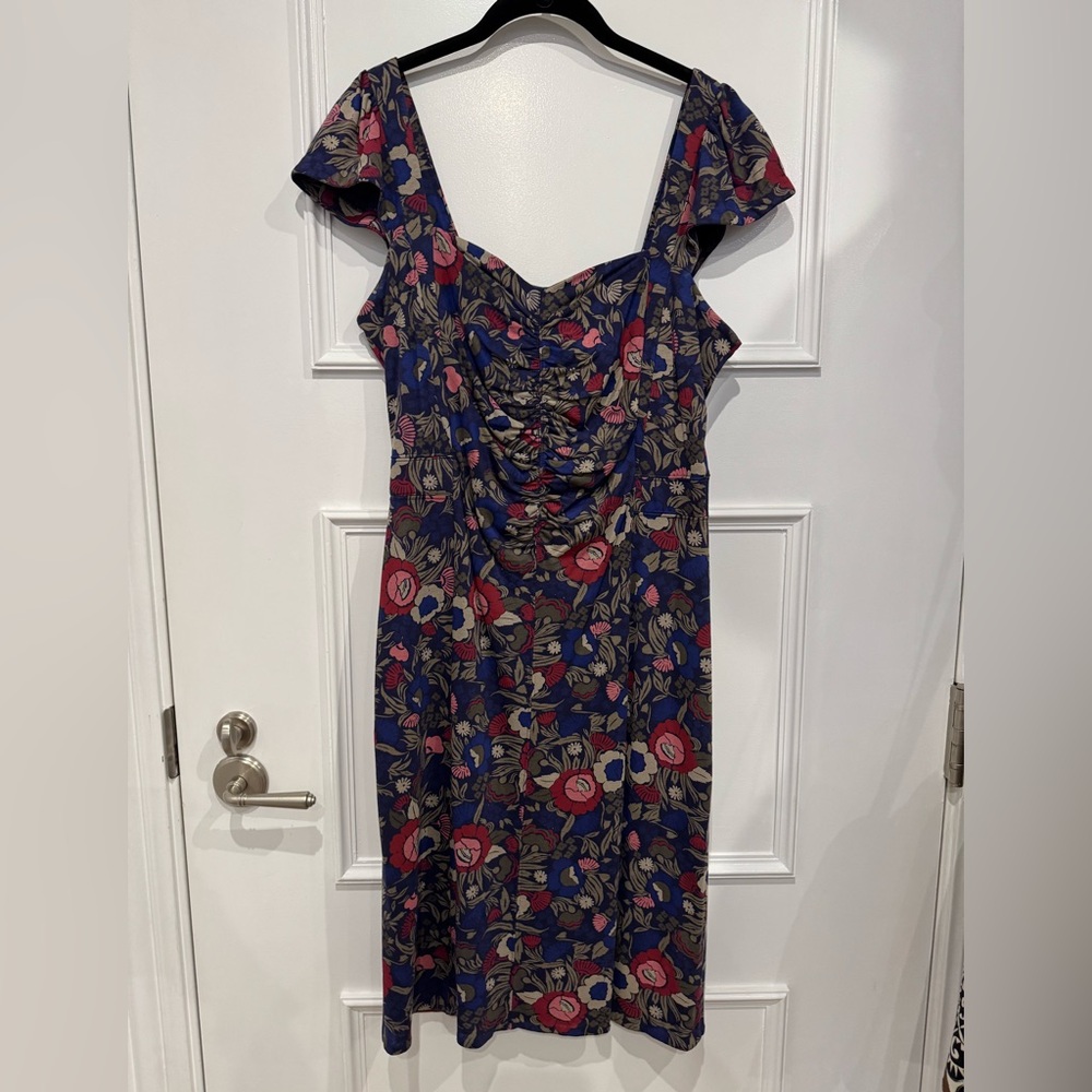 Marc By Marc Jacobs Blue and Pink Ruched Midi Dress